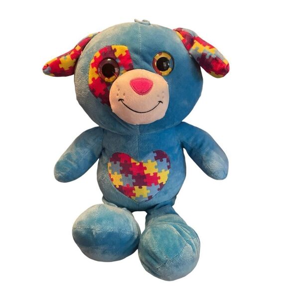 Nanco Kids Blue Multicolor Patchwork Bear Stuffed Plush Toy - Picture 1 of 13